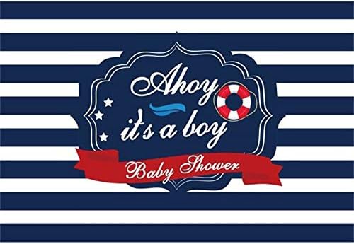 תינוק מקלחת צילום רקע ימי נושא חיים טבעת חיל הים כחול פסים תינוק מקלחת רקע עבור ילד יום הולדת מין לחשוף מסיבת באנר טפט