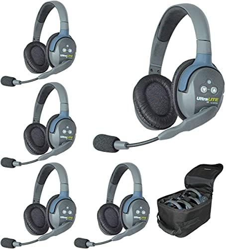 EARTEC UL5D ULTRALITE 5 אנשים במערכת אינטרקום אלחוטית דופלקסית מלאה עם אוזניות אב אוזניים כפולות 1X, אוזניות מרחוק של