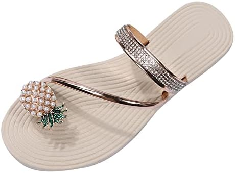 סנדלים נשים לבוש לנשים רינסטון ריינסטון טבעת חמוד כפכפי כפכפים נוחים נעלי נעלי חוטיני שטוחות נוחות נעלי חוף ללא החלקה