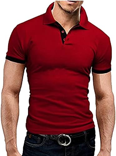וונקומג1 תערובת כותנה לגברים חולצת פולו צווארון ניגודיות, צבע רגיל מזדמן בכושר דק פעיל שרוול קצר טניס גולף טי