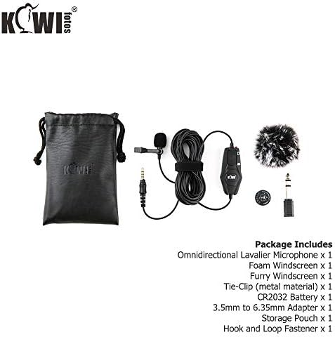 Kiwifotos omnidirectriental דש Lavalier Microphone עם מתאם 3.5 ממ עד 6.35 ממ, מיקרופון LAV של קליפ על מצלמות מצלמות וידאו