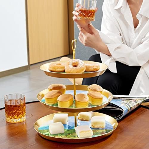ציור שמן מחזיק עוגות 3 שכבות, עמדת קינוחים, מגדל קאפקייקס לעוגות קינוחים פירות מזנון קנדי