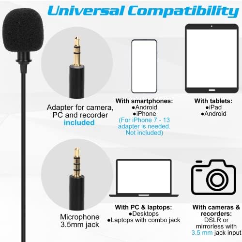 מיקרופון דש Lavalier Bavalier יותר עבור Samsung Galaxy S10 Lite תואם לטלפון iPhone vlogging ASMR הקלטת וידאו מיקרופון