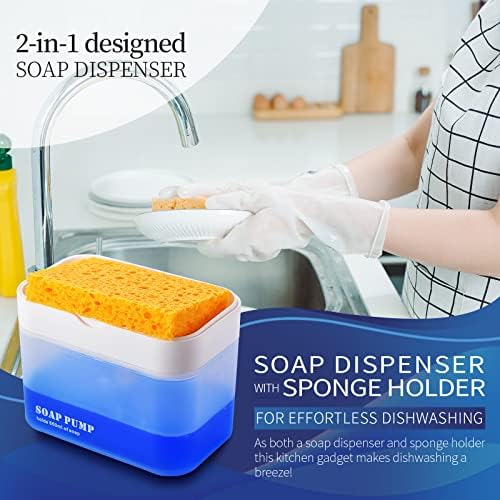 מתקן סבון למטבח, מתקן סבון כלים ומחזיק ספוג 2 ב -1, מתקן משאבות סבון מטבח - ברור, גודל אחד