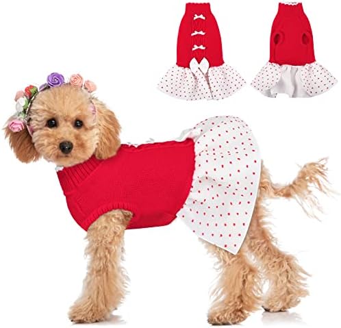 שמלת סוודר חג המולד של מיגוהי כלב, כלב קטן סוודרים חורפים מעילי גור עם חור רצועה, צווארון גולף סוודר כלב סוודר חג האהבה