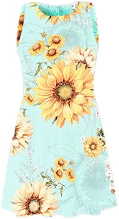 שמלות מידי גרפיות 3D גרפיות בוהו הדפסת פרח שמלת טנק ללא שרוולים קיץ קיץ זורם רופף בלוק בלוק שמחה